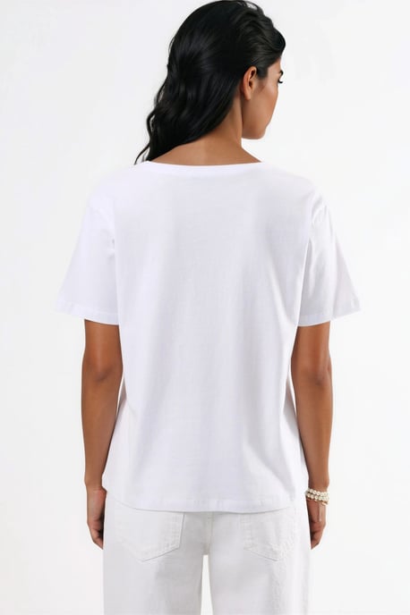 V-Ausschnitt Unifarben Strick-T-Shirt - Image 3