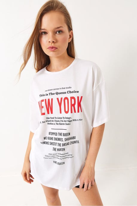 Oversized Rundhalsausschnitt Baumwoll-T-Shirt mit Motivationsdruck - Image 2
