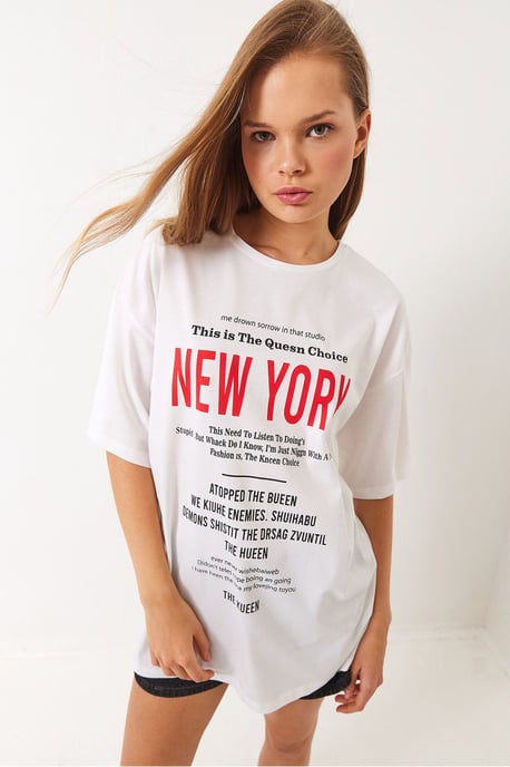 Oversized Rundhalsausschnitt Baumwoll-T-Shirt mit Motivationsdruck - Image 3
