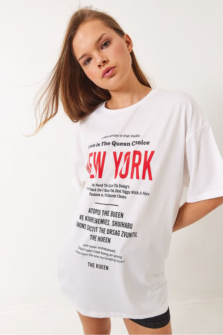 Oversized Rundhalsausschnitt Baumwoll-T-Shirt mit Motivationsdruck - Image 4