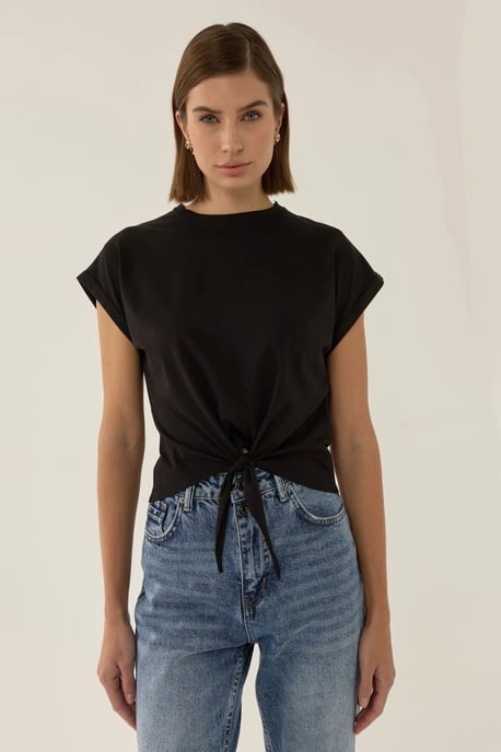 Hiccup Basic Rundhals kurz geschnittenes T-Shirt - Schwarz - Image 3
