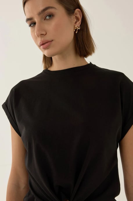 Hiccup Basic Rundhals kurz geschnittenes T-Shirt - Schwarz - Image 6