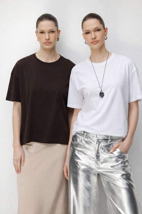Übergroßes Rippstrick Crewneck Zweiteiliges T-Shirt-Set - Image 1