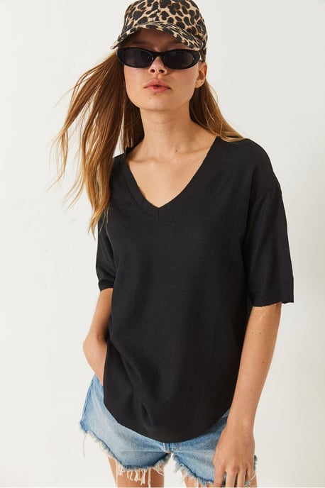 V-Ausschnitt Strick Kurzarm-T-Shirt - Image 3