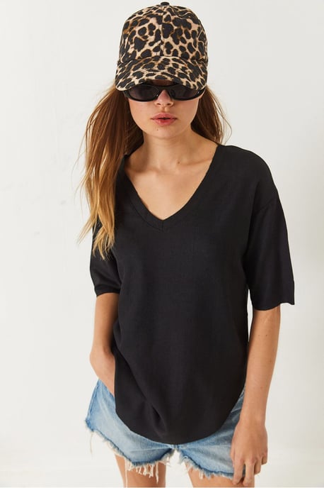 V-Ausschnitt Strick Kurzarm-T-Shirt - Image 4
