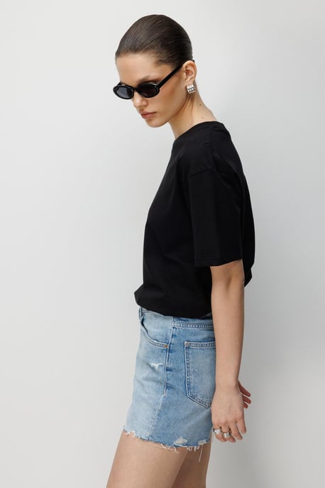 Mixray Oversized Rippstrick-T-Shirt mit Rundhalsausschnitt - Schwarz - Image 3