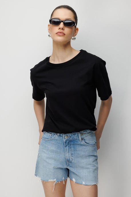 Mixray Oversized Rippstrick-T-Shirt mit Rundhalsausschnitt - Schwarz - Image 4