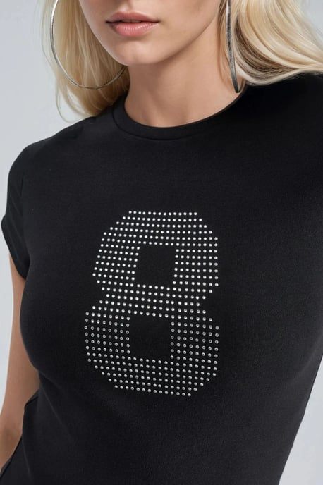 Kurzarm-Stretch-Strick-T-Shirt mit Stein-Detail - Image 5