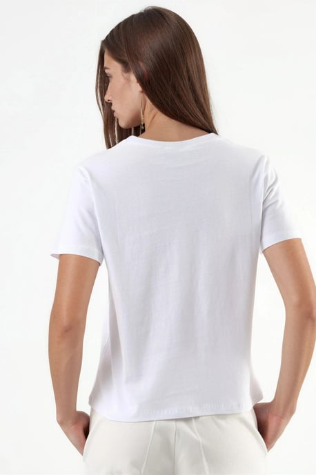 Schlichtes Rundhalsausschnitt Baumwoll-T-Shirt - Image 3