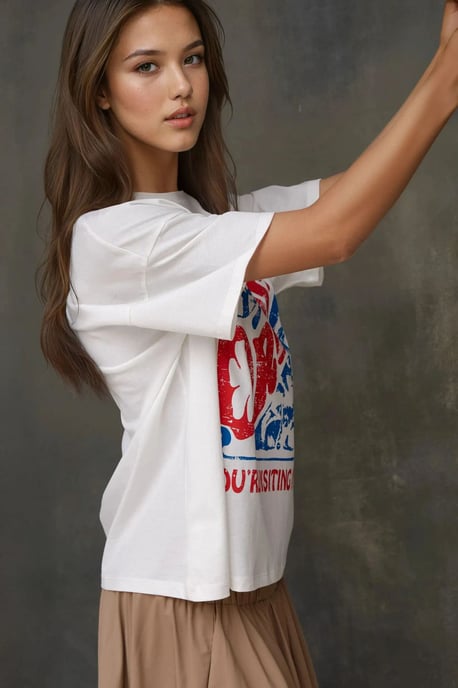 100 % Baumwolle Oversized Bedrucktes Rundhals Baumwoll T-Shirt - Image 2