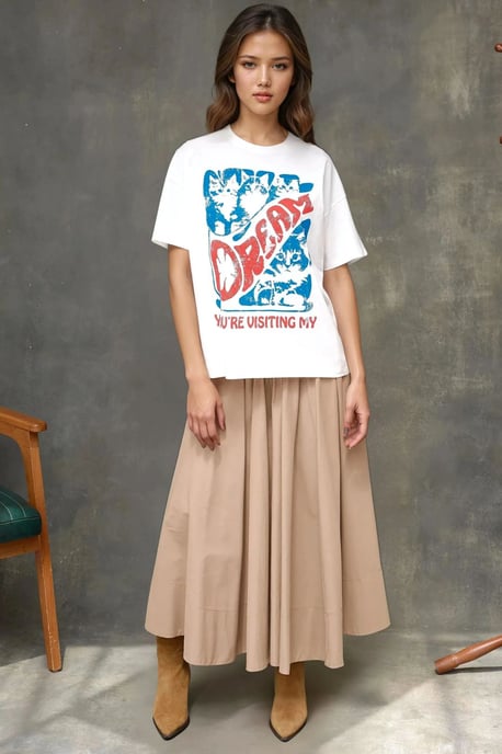 100 % Baumwolle Oversized Bedrucktes Rundhals Baumwoll T-Shirt - Image 5