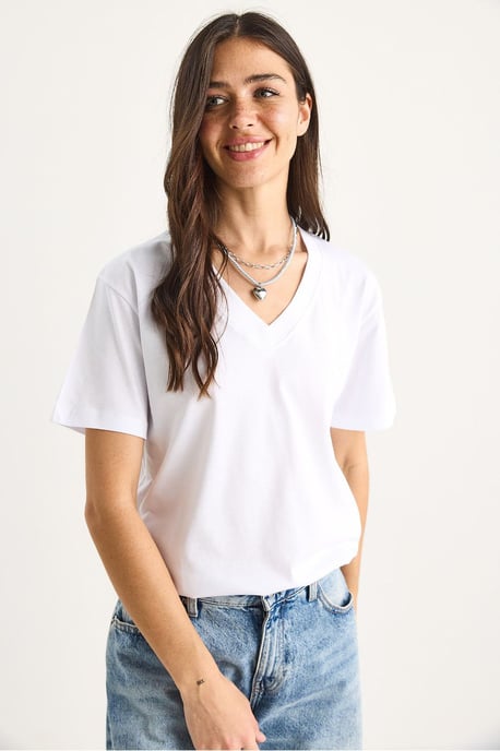 Komfort Fit V-Ausschnitt Kammgarn Baumwoll-T-Shirt - Image 4