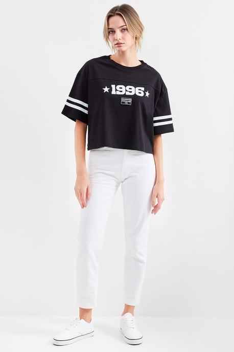 Übergröße Crew Neck Crop T-Shirt mit Motto-Druck - Image 2