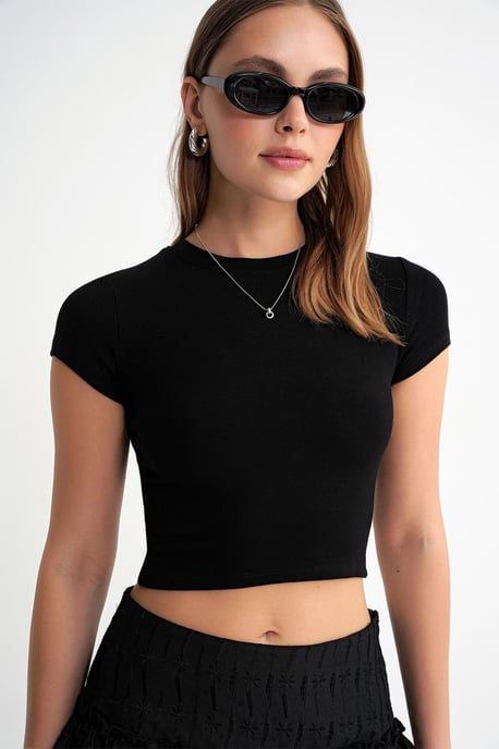 Tailliertes Crop-Strick-T-Shirt - Image 4