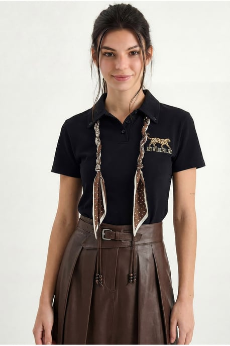 Besticktes Textdruck-Polo-Shirt - Image 3