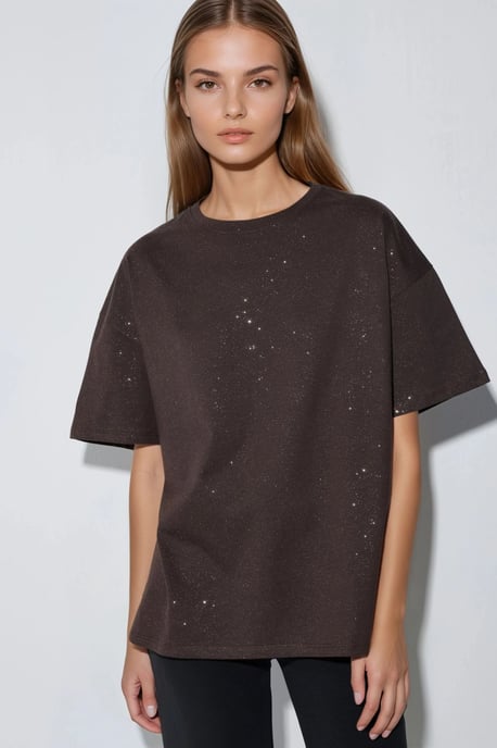 Pailletten Rundhalsausschnitt Kurzarm T-Shirt - Image 1