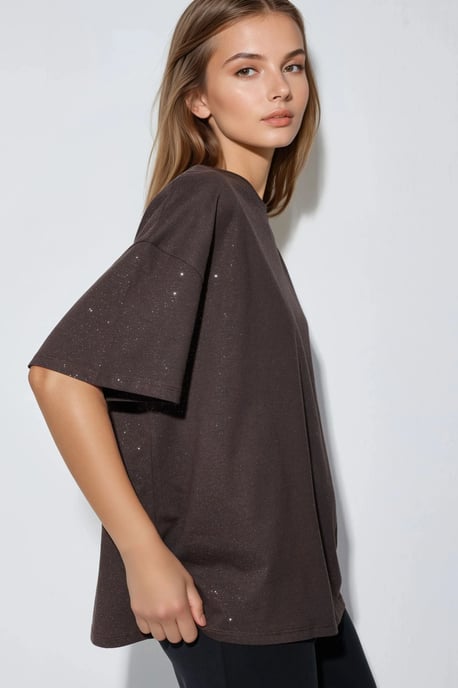 Pailletten Rundhalsausschnitt Kurzarm T-Shirt - Image 2