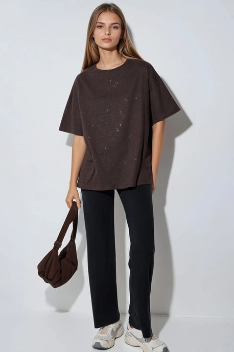 Pailletten Rundhalsausschnitt Kurzarm T-Shirt - Image 4