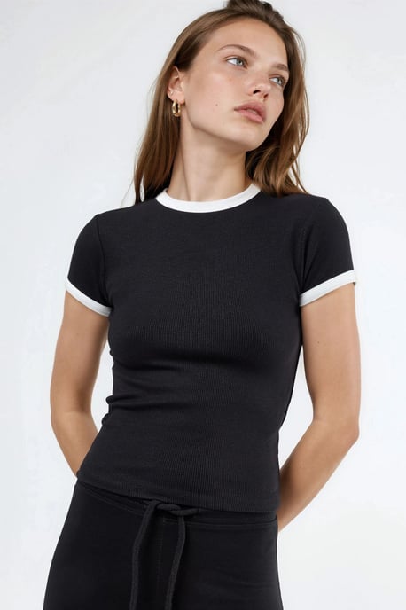 Rippstrick Crew Neck Kurzarm T-Shirt - Image 1
