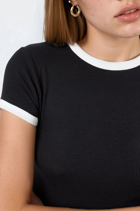 Rippstrick Crew Neck Kurzarm T-Shirt - Image 5