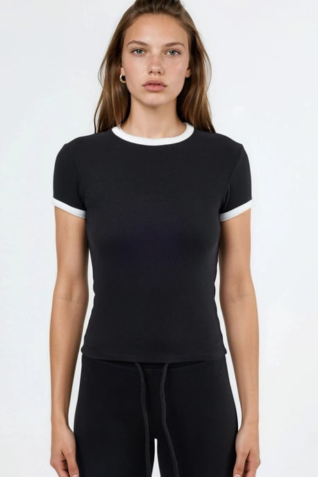 Rippstrick Crew Neck Kurzarm T-Shirt - Image 6