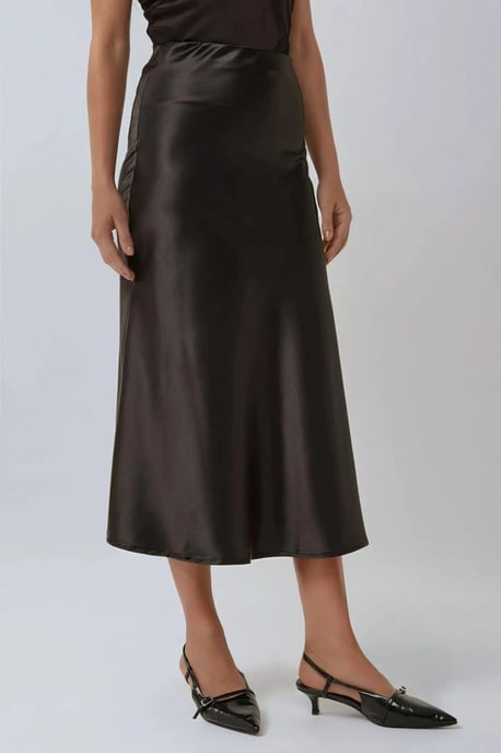 Hochgeschnittener Satin-Midi-Rock - Image 1