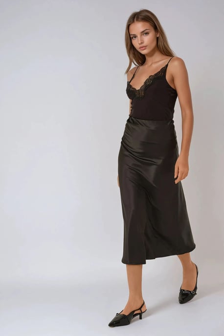 Hochgeschnittener Satin-Midi-Rock - Image 3