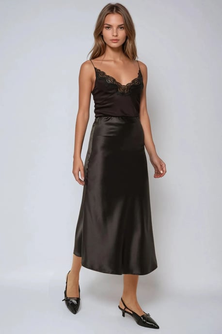 Hochgeschnittener Satin-Midi-Rock - Image 4