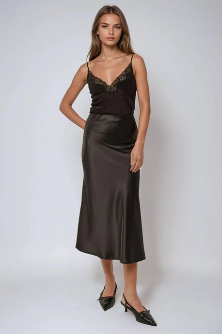 Hochgeschnittener Satin-Midi-Rock - Image 5