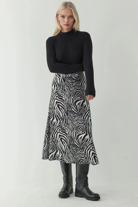 Hochtaillierter Midi-Rock mit Zebra-Print - Image 1