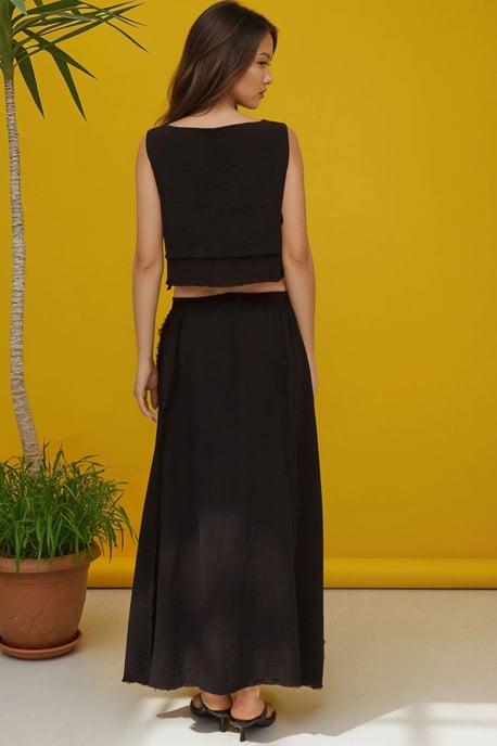 Elastischer Taillenrock mit seitlichem Bindeband-Bluse Muslin Set - Image 3