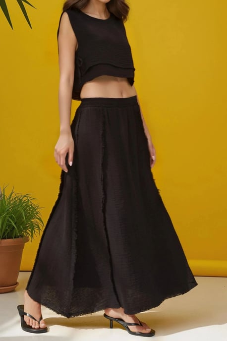 Elastischer Taillenrock mit seitlichem Bindeband-Bluse Muslin Set - Image 6