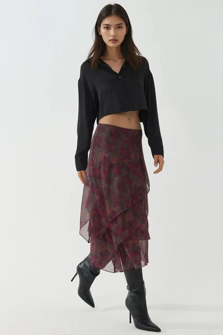 Hohe Taille Midi-Rock mit floralem Druck - Image 2