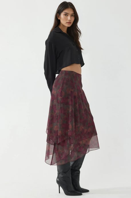 Hohe Taille Midi-Rock mit floralem Druck - Image 3