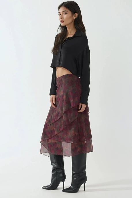 Hohe Taille Midi-Rock mit floralem Druck - Image 4