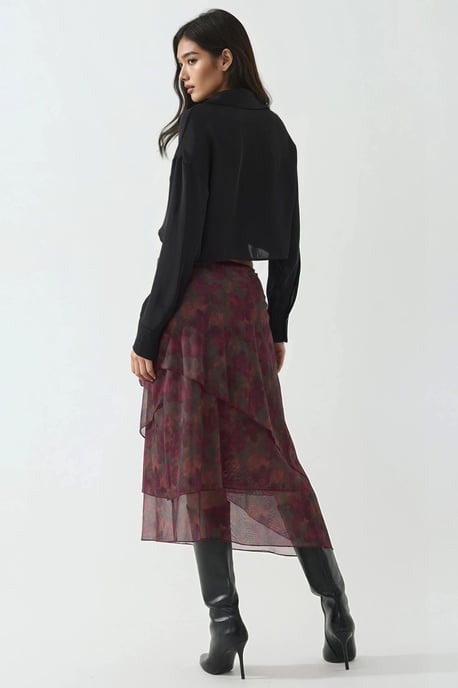 Hohe Taille Midi-Rock mit floralem Druck - Image 5