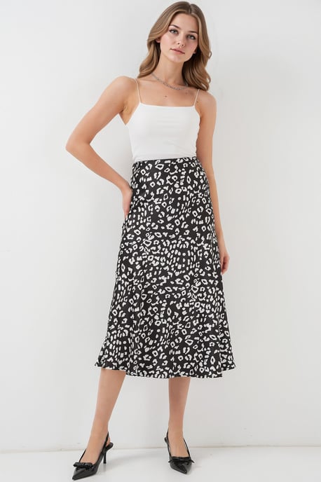 Satin A-Linie Elastischer Taillen-Midi-Rock - Image 1
