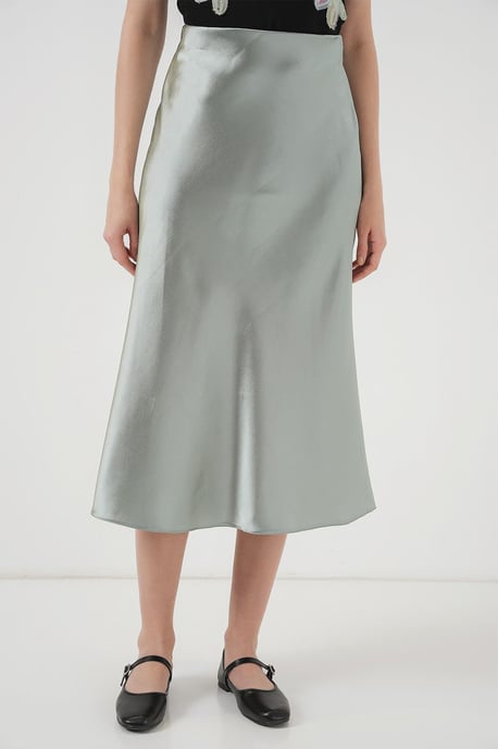 Satin A-Linien Midi-Rock mit elastischem Bund - Image 2