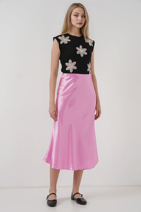 Satin A-Linie Midi-Rock mit elastischem Bund - Image 3
