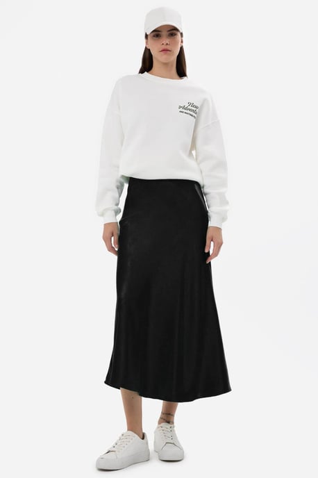 Hochtaillierter Satin-Midirock - Image 5