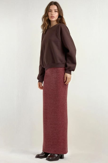 Elastischer Taillenrock mit weicher Textur und Schlitz - Image 3