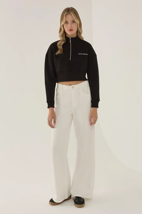 Reißverschluss-Kragen Crop-Slogan-Sweatshirt - Image 2