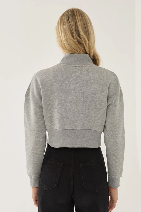 Reißverschluss-Kragen Crop Slogan Sweatshirt - Image 5