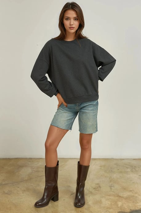 Übergroßer Rundhals-Basic-Sweatshirt - Image 2