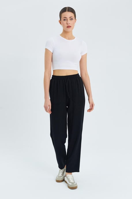Hoch geschnittene Karottenhose mit Kordelzugbund - Image 3
