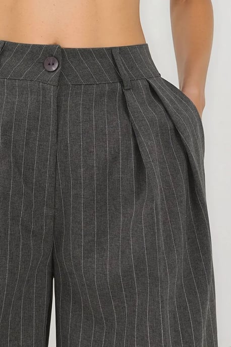 Gestreifte Weitbeinige Falten Palazzo-Hose - Image 2