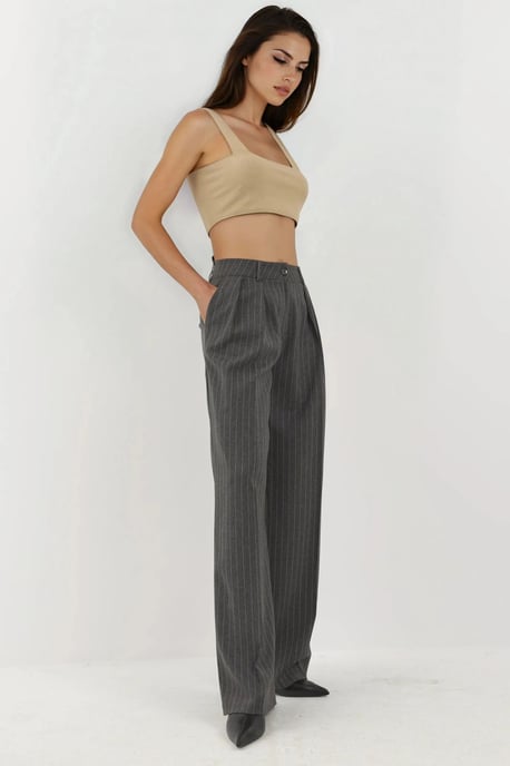 Gestreifte Weitbeinige Falten Palazzo-Hose - Image 6