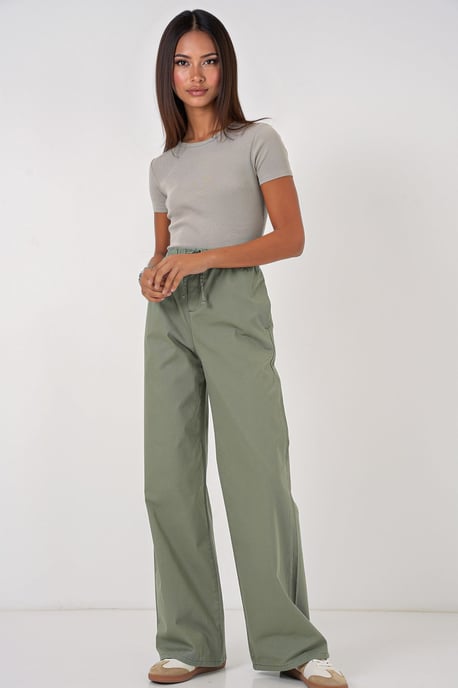 Hoch taillierte weit geschnittene Baumwollhose mit Kordelzug - Image 3