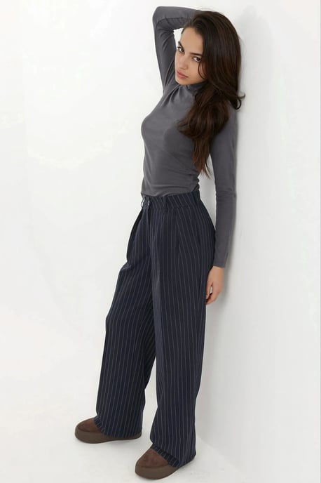 Streifenweite Leg Pleated Palazzo-Hose - Image 2