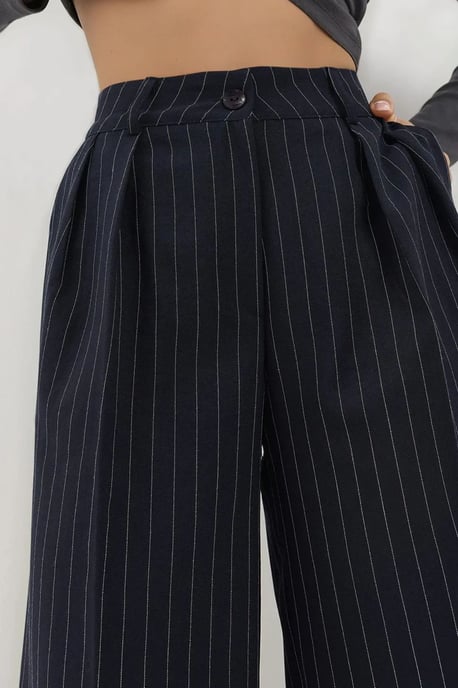 Streifenweite Leg Pleated Palazzo-Hose - Image 4